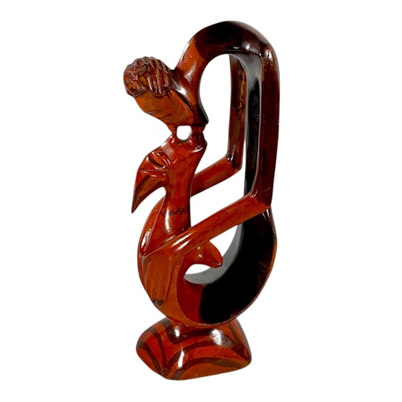 Haitian Carved Wood Statuette 16”Kissing Couple Infinity Primitive WeddingGift
